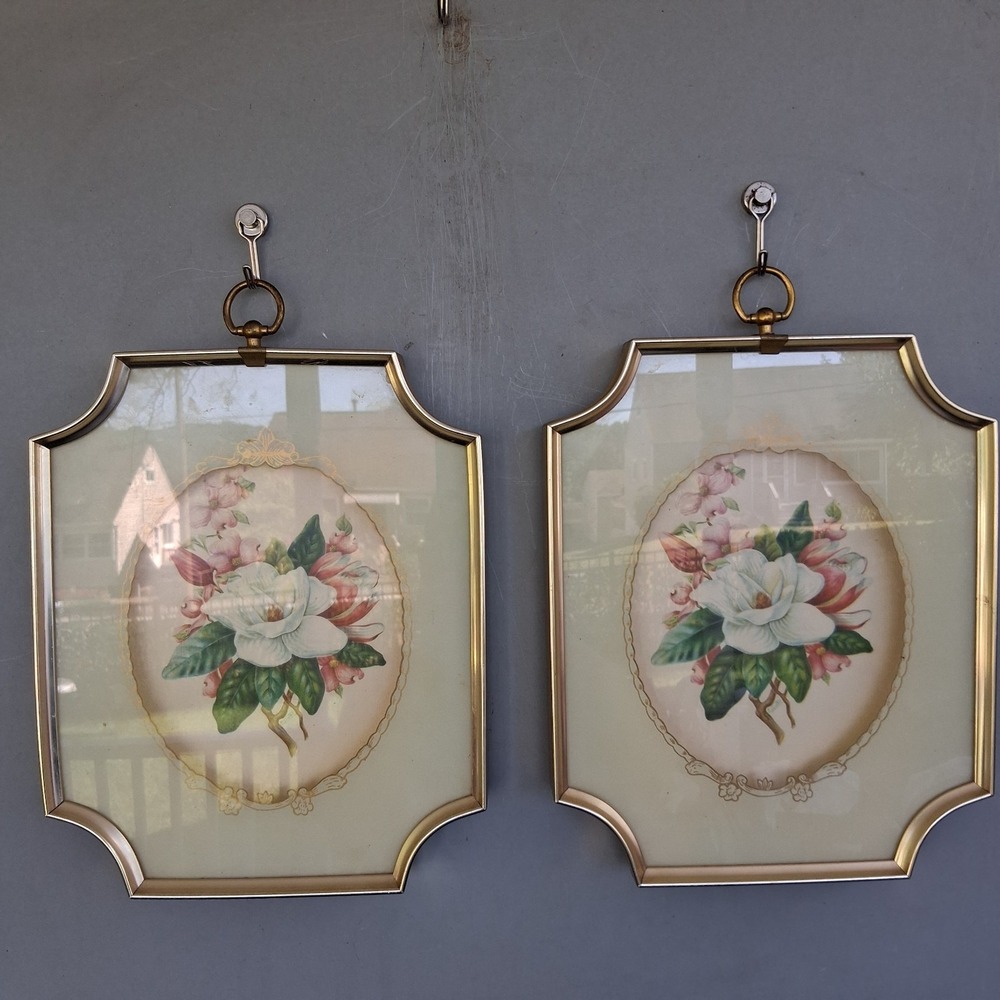 Vtg Ornate MCM Turner‎ Wall Accessory Floral Prints E Serton Set of 2
